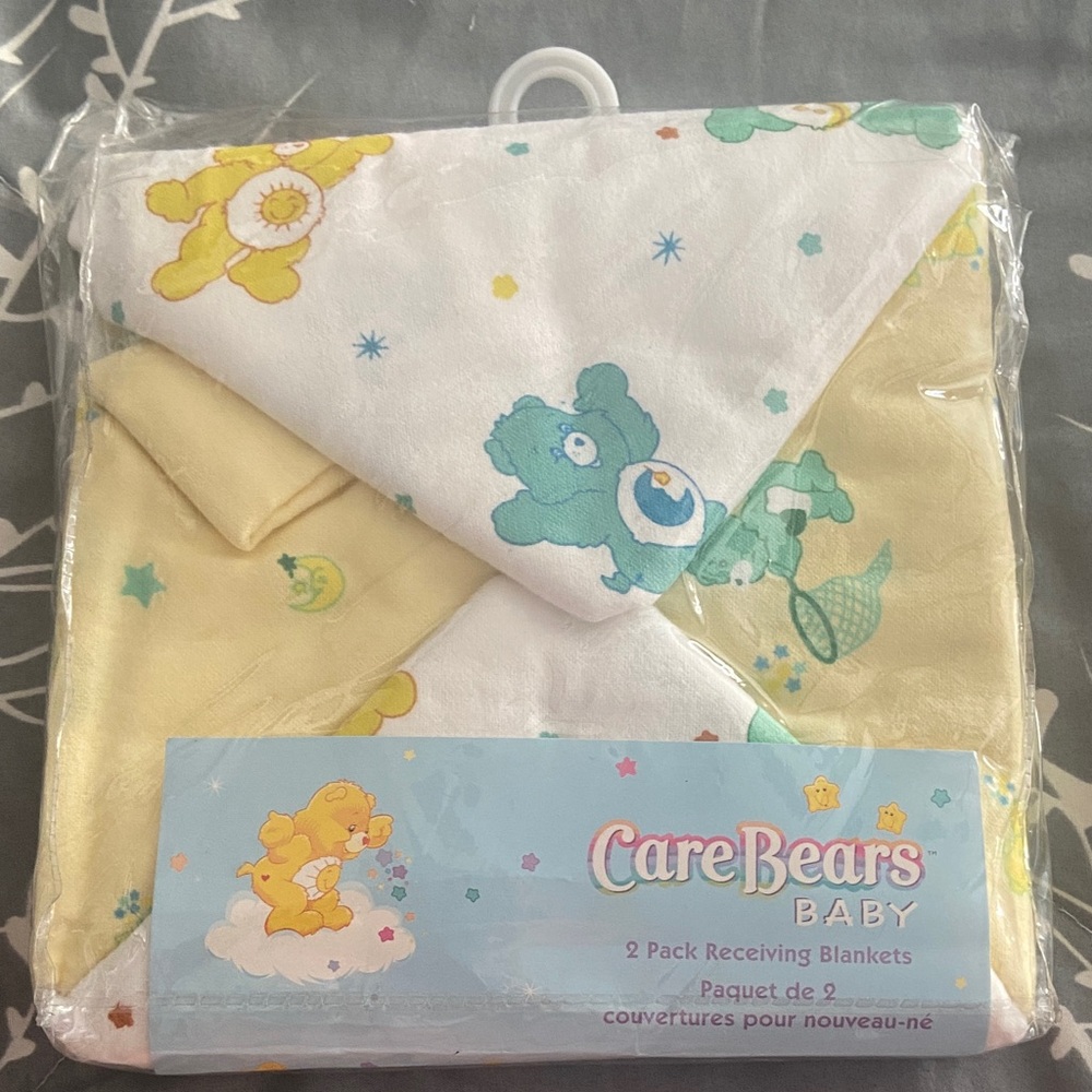 2004 Vintage Care Bears 2 Pack Receiving Baby Blankets Rare